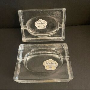 Vtg Kristaluxus Crystal Ashtray Set of 2  Lead Heavy  Midcentury Modern Mexico